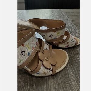 Louis Vuitton x Murakami Multicolor Wedge Sandals EU 38.5 Authentic rare